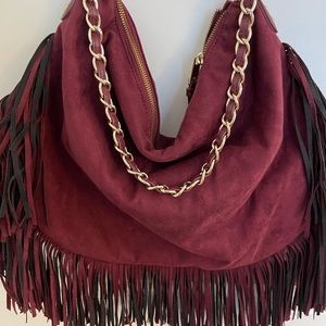 Burgundy oversize fringe boho bag